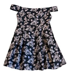 Francesca's Bryce Off the Shoulder Black and Rose Gold Floral Mini Dress Size L